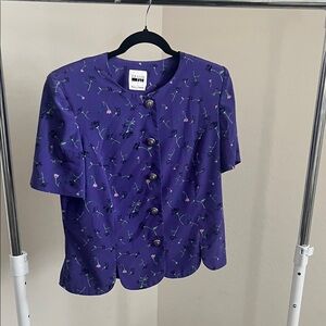 Leslie Fay Purple Floral Button Down Shirt